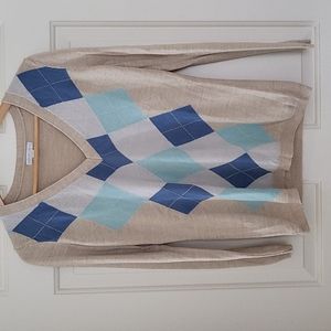 NY&Co Beige and blue Argyle Sweater Sz M